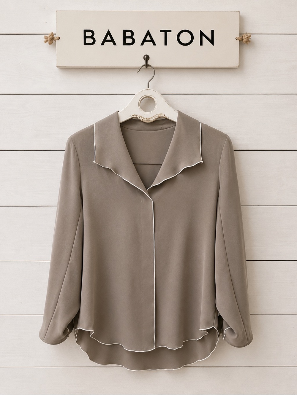 BABATON Taupe Contrast Trim Blouse – Size S